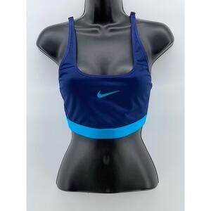 NIKE Women's Navy-Light Blue Scoop-Neck Logo Dri-Fit Cross-Back Sport Bra SZ M